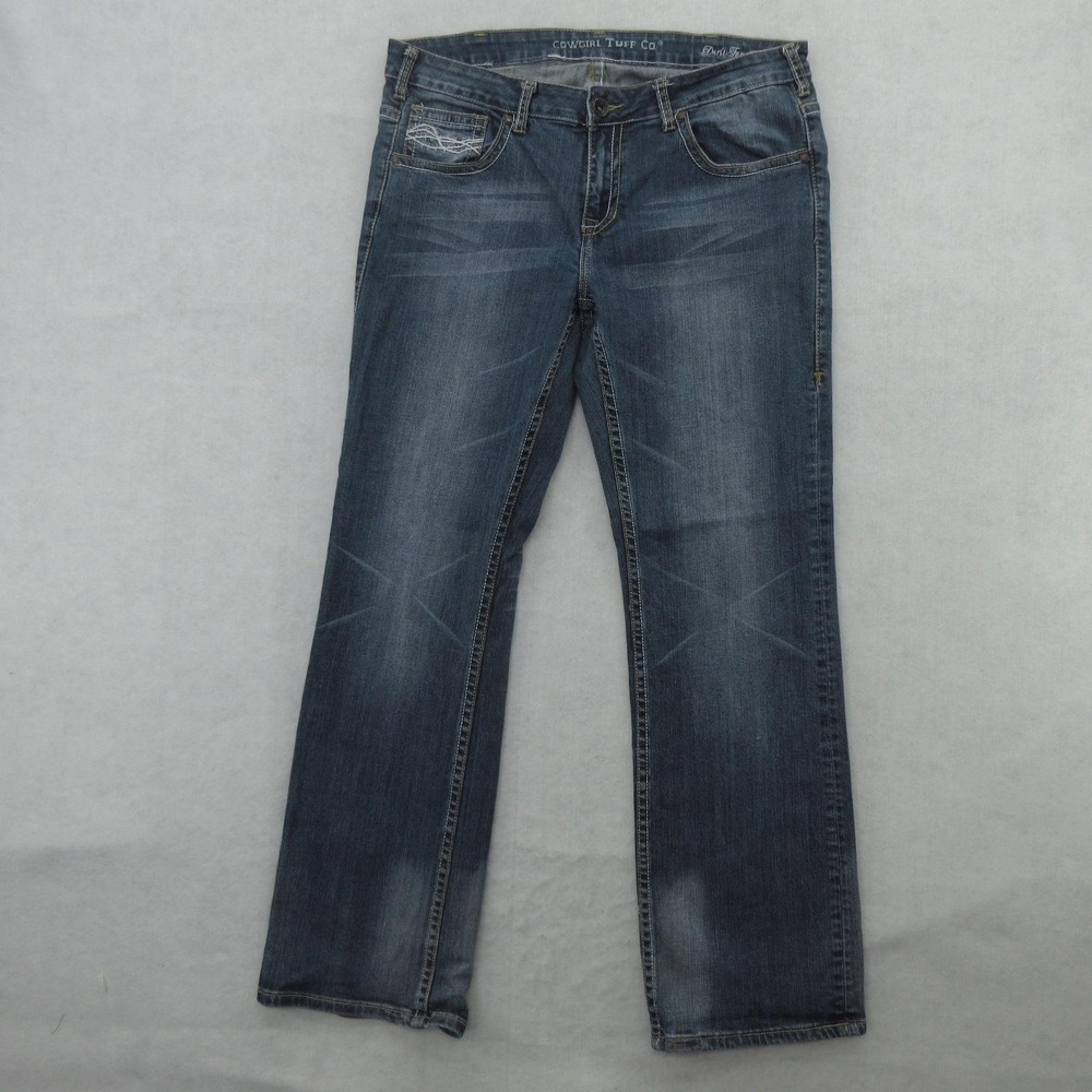 Cowgirl Tuff Co Jeans Womens 34x33 Blue Medium Wash Mid Rise Straight Stretch